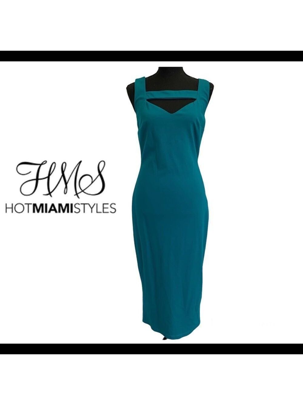 Hot Miami styles teal green sleeveless cutout bodycon dress Sz L